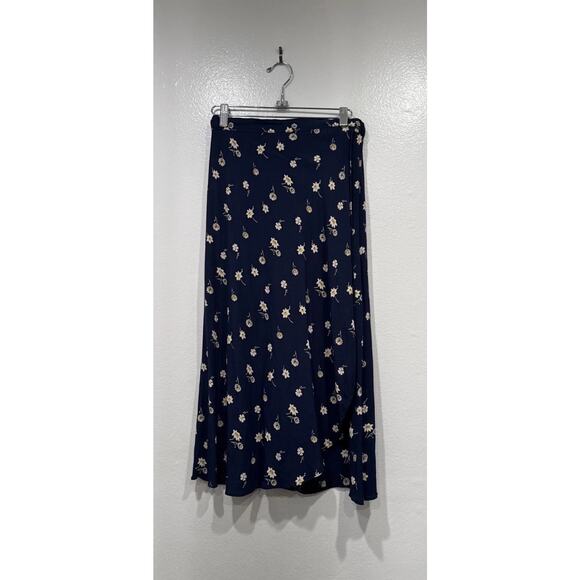 MADEWELL Navy Blue Floral Print Heyday Tulip Hem Midi Skirt Women’s Size 6 Boho - Picture 1 of 7